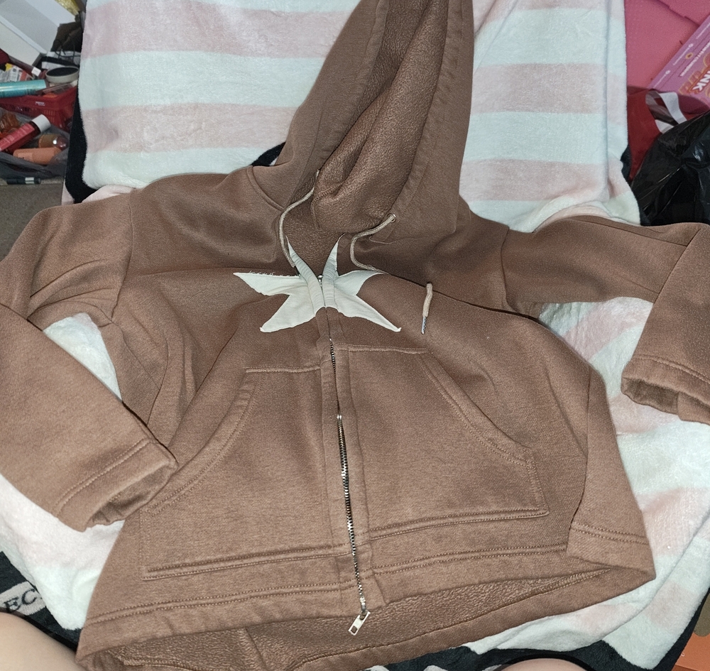 Cute Kids Brown Star Zip Hoodie Jacket